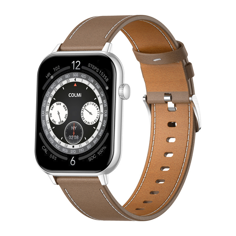 Colmi nutikell C28 – hõbedane + pruun Leather Strap