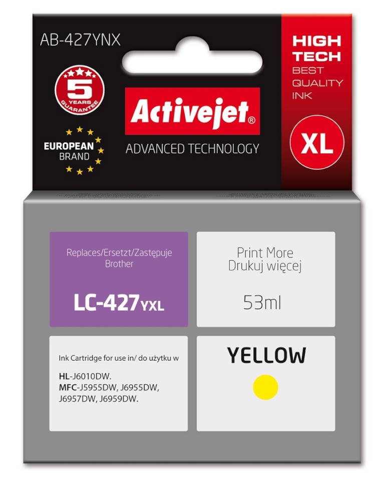 Activejet tindikassett AB-427YNX Brother Printer Ink Cartridge, for Brother LC-427YXL, Supreme, 53 ml, kollane