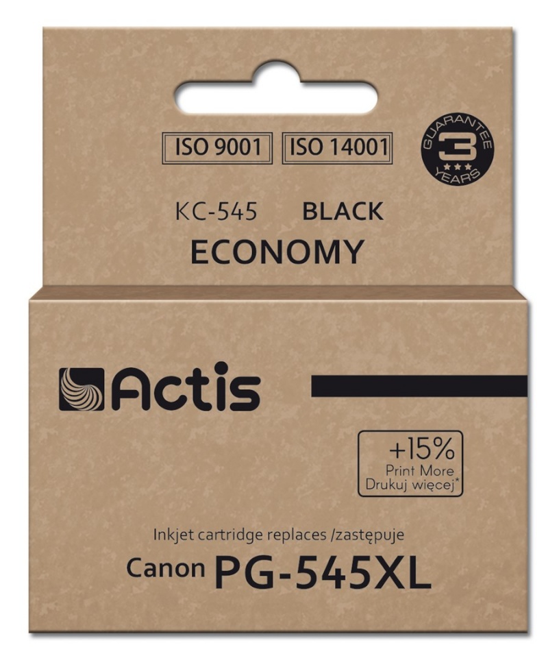 ACTIS tindikassett KC-545 Ink cartridge (Canon PG-545XL, Supreme, 15 ml, 207 pages, must). Prints 15% more than OEM.