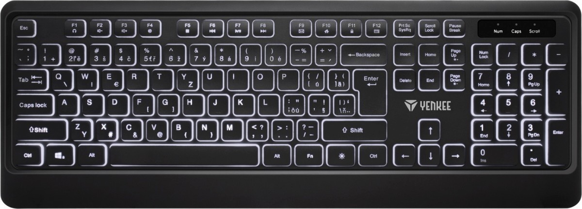 YENKEE klaviatuur Keyboard Backlit quiet USB with low-profile keys