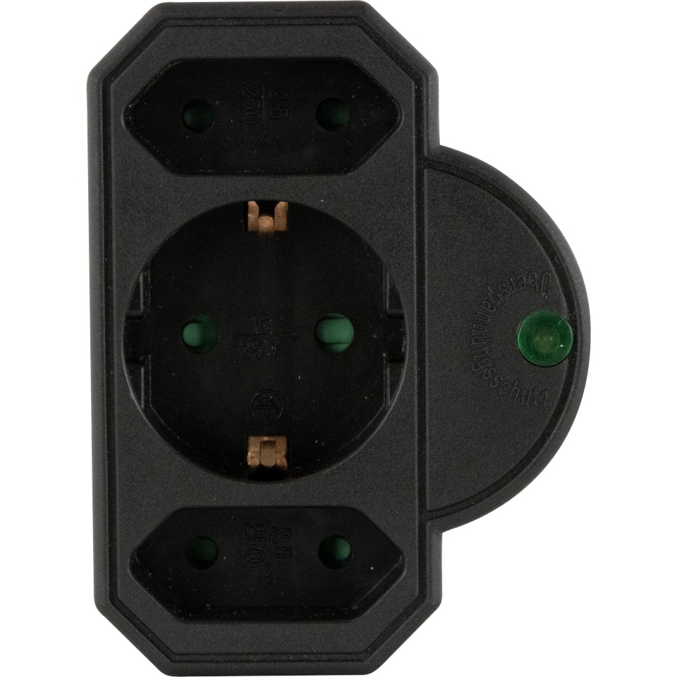 REV pistikupesa adapter 3-Way Socket Adapter with Surge Protection, must