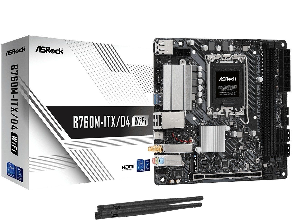 ASRock emaplaat B760M-ITX D4 WIFI, LGA1700, DDR4,, mITX M.2 USB-C