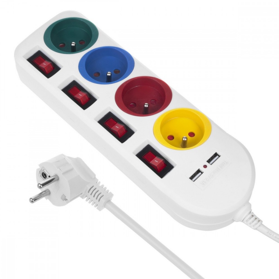 Maclean pikendusjuhe Power strip 4 sockets 2xUSB MCE229W