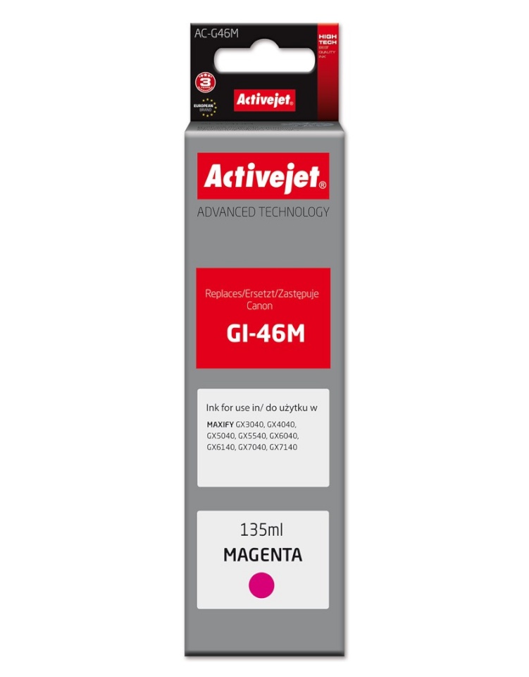 Activejet tindikassett AC-G46M Ink cartridge for Canon printers, for Canon GI-46M, Supreme, 135 ml, magenta