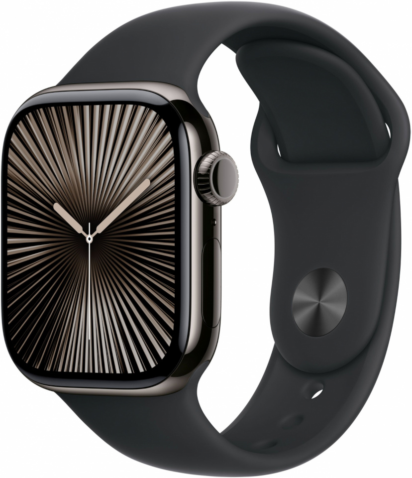 Apple Watch Series 10 42mm GPS + Cellular Slate Titanium Case with Black Sport Band, S/M, titaan/must