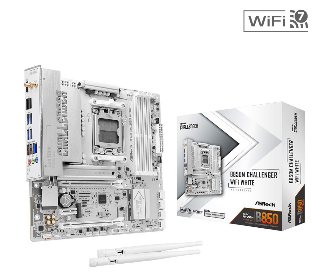 Asrock emaplaat B850M Challenger WiFi valge AM5 mATX HDMI/DP DD