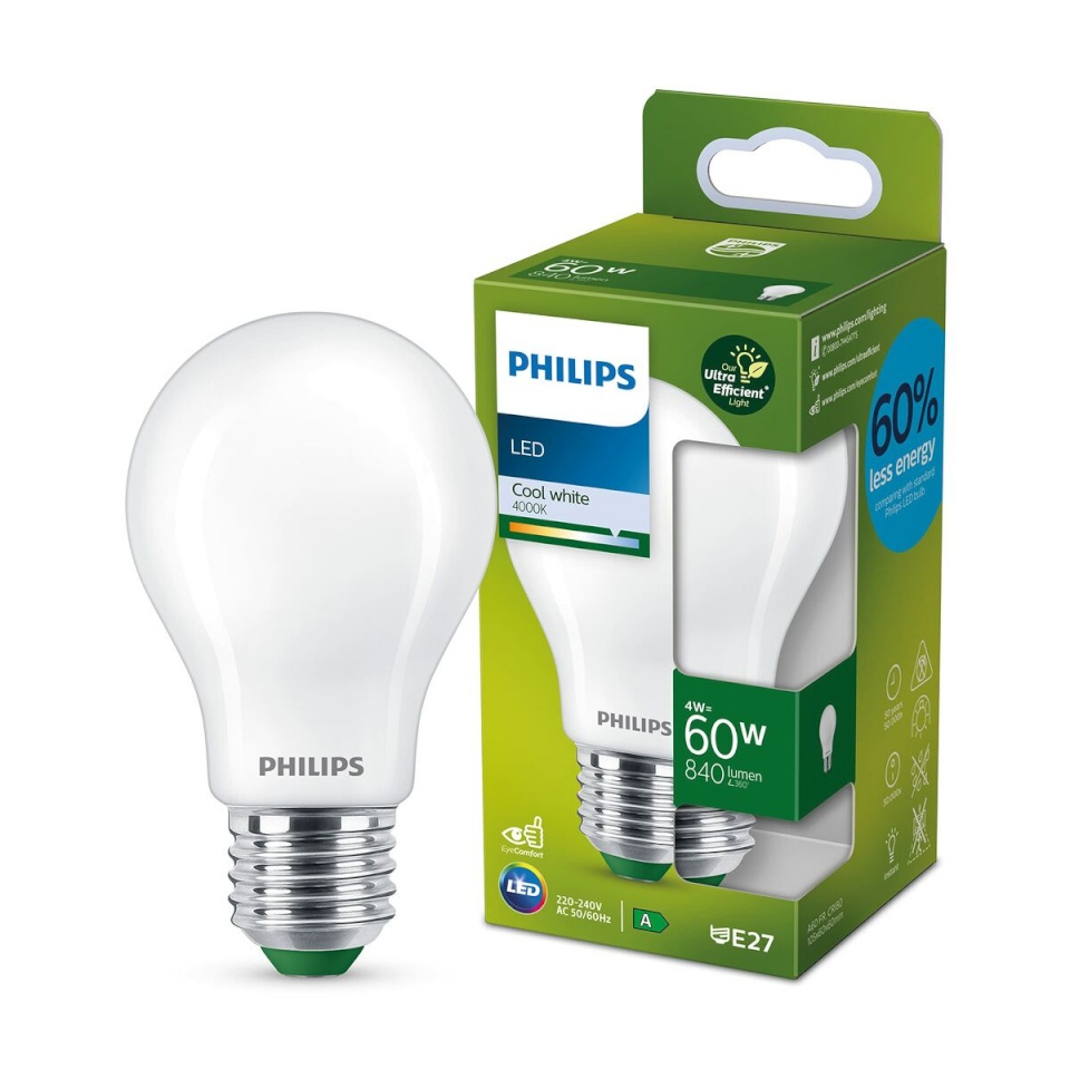 Philips LED pirn Ultra Efficient Led Classic 4 W 60 W E27 840 lm valge (4000 K)