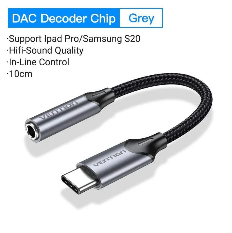Vention USB-C Male to 3.5MM Earphone Jack With DAC adapter 0.1M hall Aluminum Alloy Type