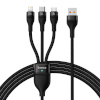 Baseus laadimiskaabel 3in1 USB cable Flash II Series, USB-C + micro USB + Lightning, 66W, 1.2m (must)
