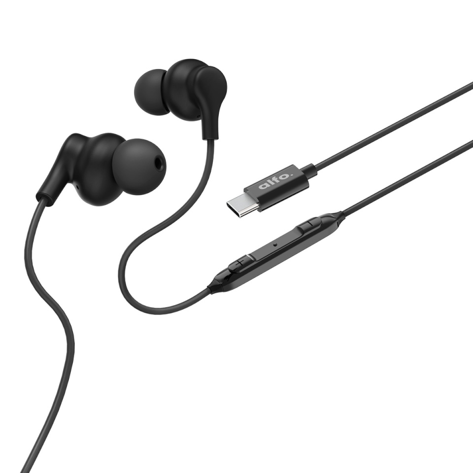 alfo. kõrvaklapid kõrvasisesed kõrvaklapid USB-C must, mikrofoni ja kaabli murdumiskaitsega