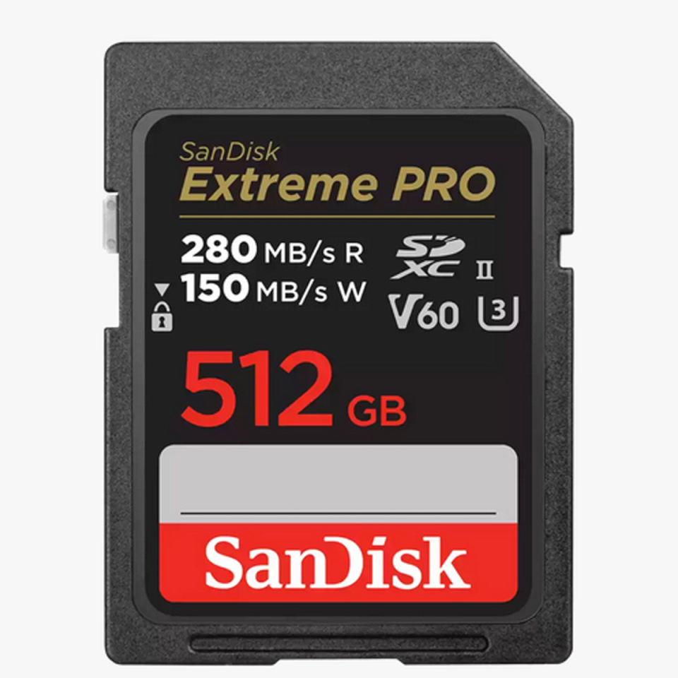 SanDisk 512GB SDXC Extreme PRO 150MB/s V60 UHS-II Class10 R280-/W Speicherkarte