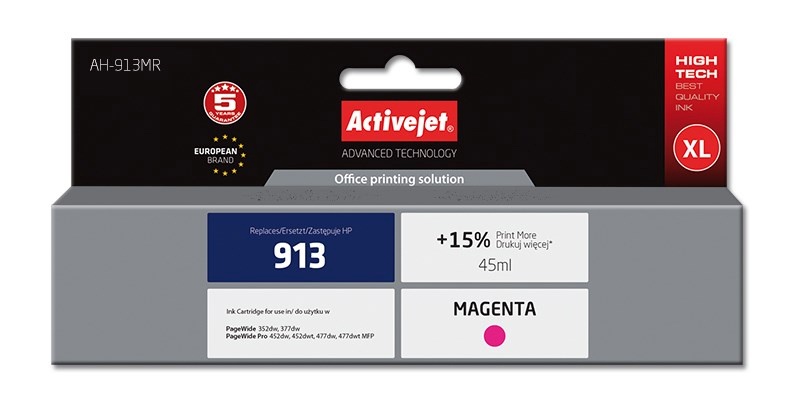 Activejet tindikassett AH-913MR (HP 913 F6T78AE; Premium; 45 ml; punane)