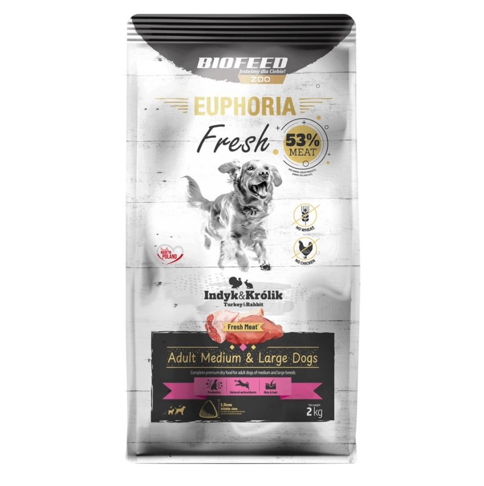 Biofeed kuivtoit koerale EUPHORIA Fresh Adult Medium & Large Dogs Turkey with Rabbit, 2kg