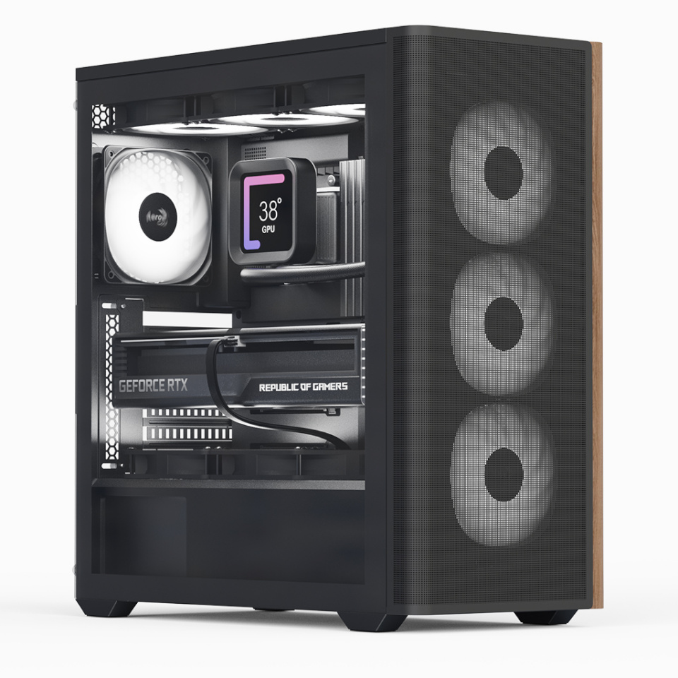 Aerocool korpus D501A-G-WT-v2 (valge/holz)