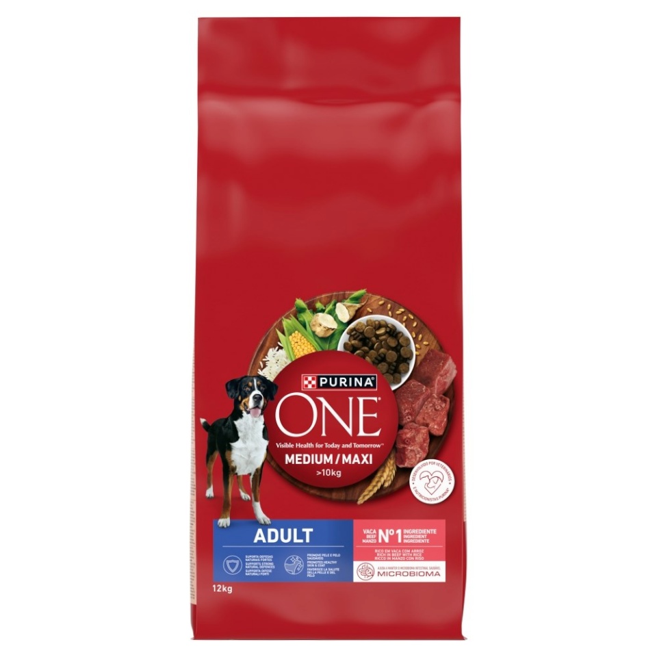 Purina Nestle kuivtoit koerale One Adult Medium/Maxi Rich in Beef with Rice, 12kg