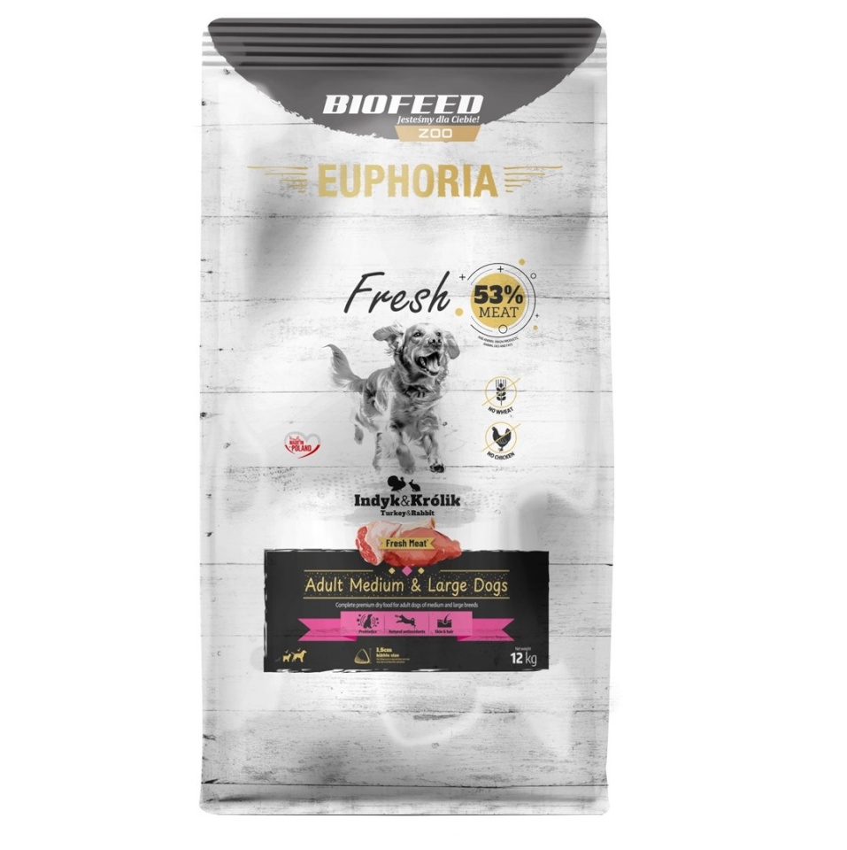 Biofeed kuivtoit koerale EUPHORIA Fresh Adult Medium & Large Dogs Turkey with Rabbit, 12kg