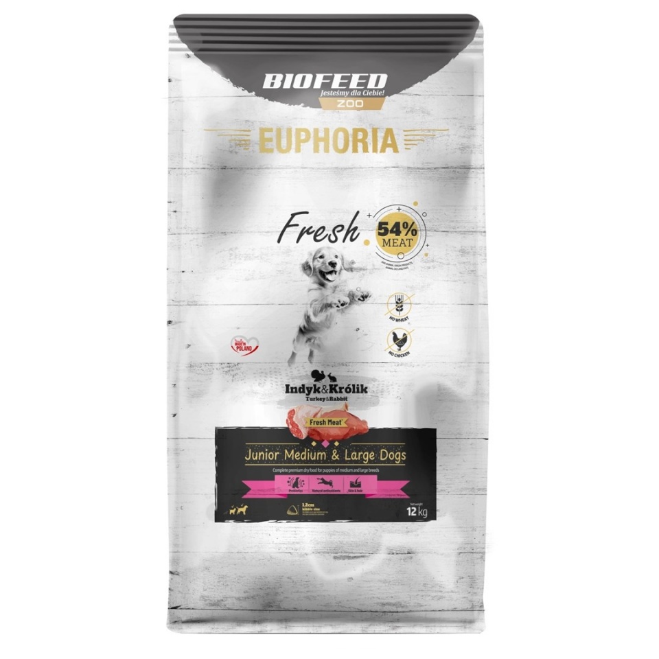 Biofeed kuivtoit koerale EUPHORIA Fresh Junior Medium & Large Dogs Turkey with Rabbit, 12kg