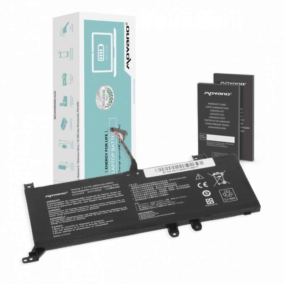 Movano sülearvuti aku B21N1818-2 for ASUS X512FA X512UF X509FB X509FA X509FJ X509 - 3800 mAh (29 Wh)