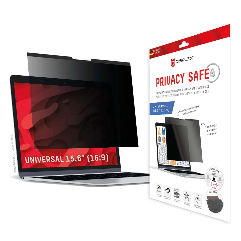 Displex kaitseklaas Universal Privacy Safe Glass 15,6", 16:9 By Transparent