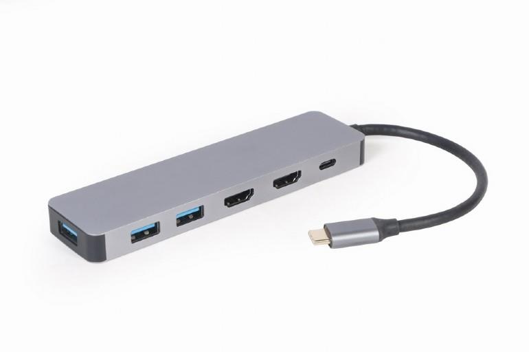 Gembird adapter A-CM-COMBO3-03 USB-C 3-in-1 multi-port adapter (USB3.0 Hub x3 + HDMI x2 + PD)
