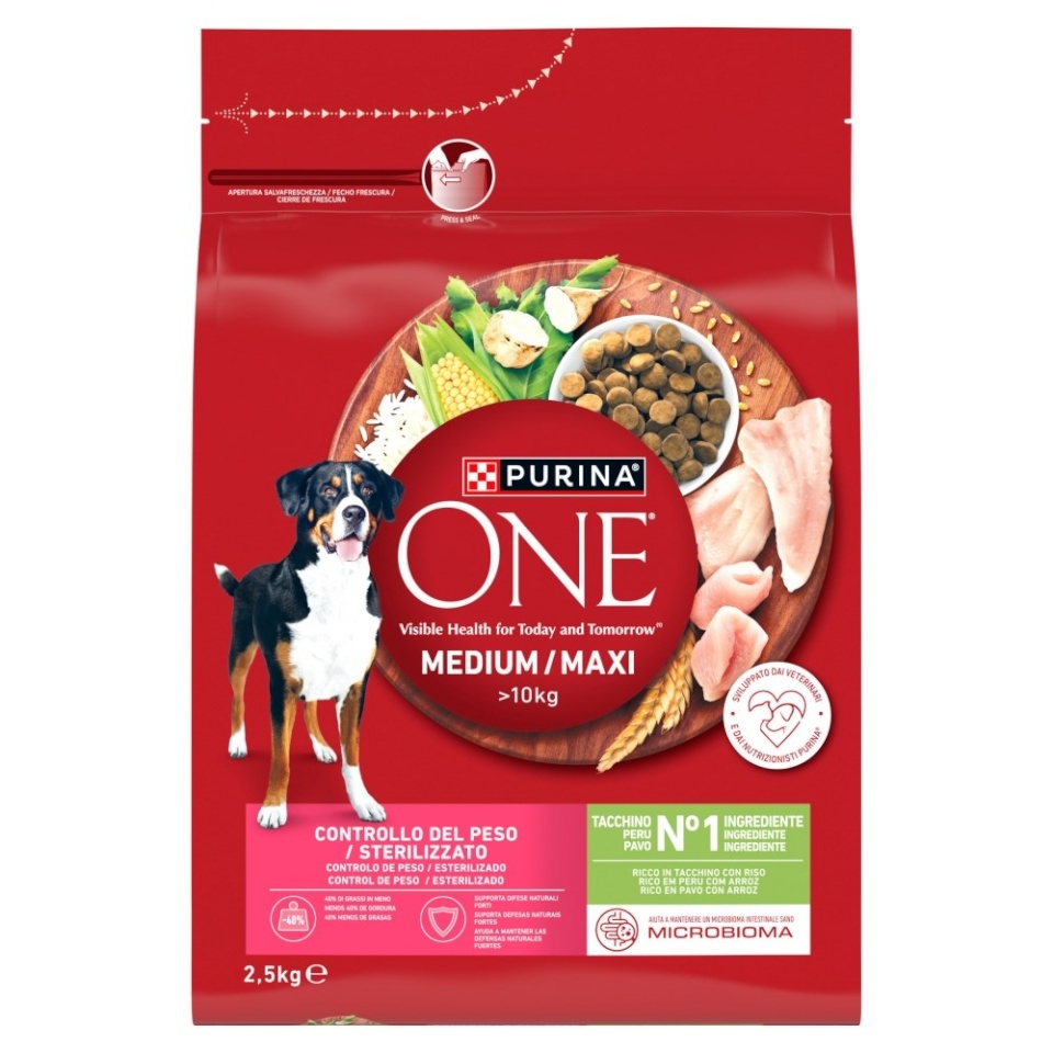 Purina Nestle kuivtoit koerale One Adult Medium/Maxi Weight Control/Sterilized Rich in Turkey with Rice, 2,5kg