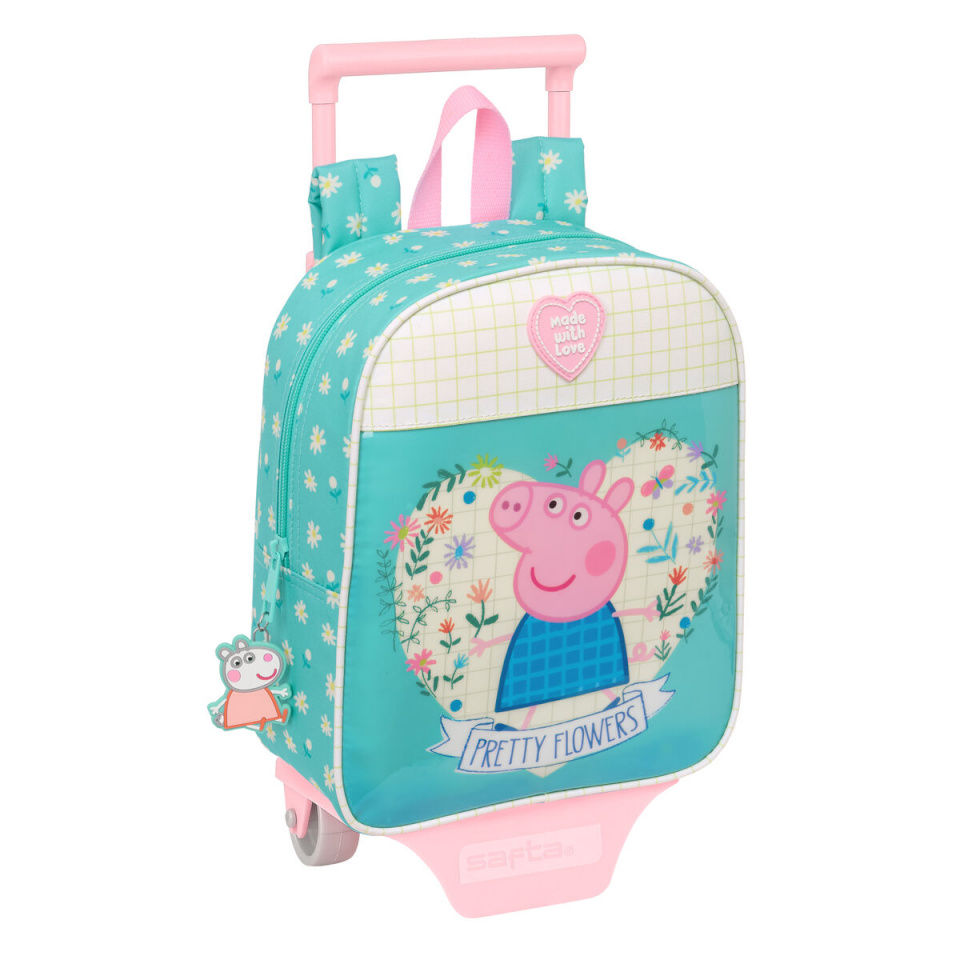 Peppa Pig ratastega koolikott Pretty flowers kollane Mündiroheline 22x27x10cm