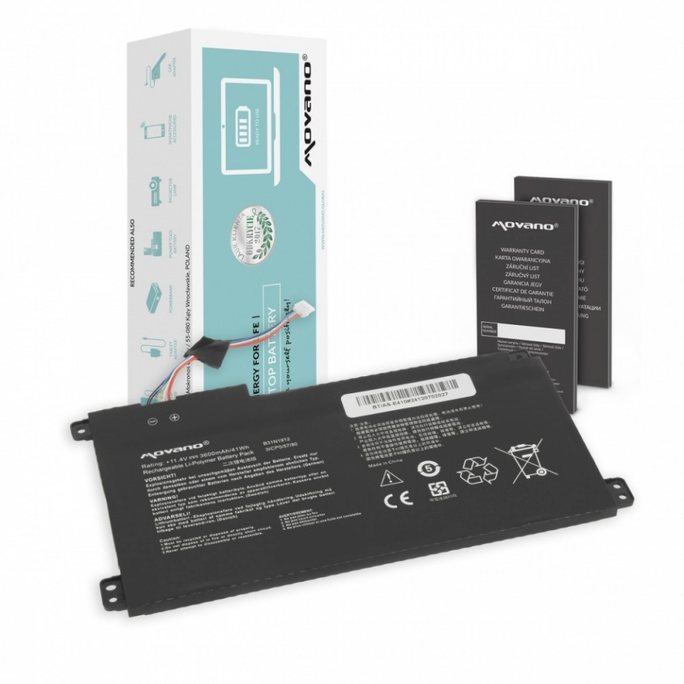 Movano sülearvuti aku B31N1912 C31N1912 for ASUS E410MA L410MA - 3600 mAh (41 Wh)