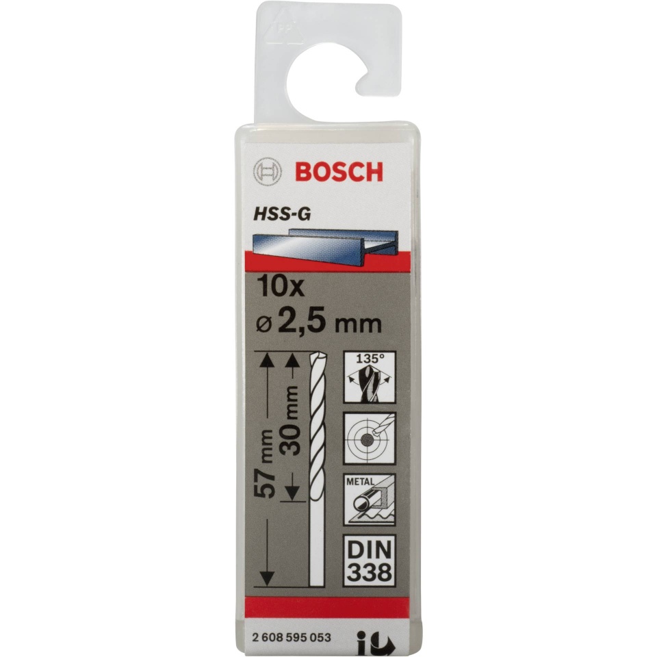 Bosch puur 10 Metal Drill Bits HSS-G 2,5x30x57mm