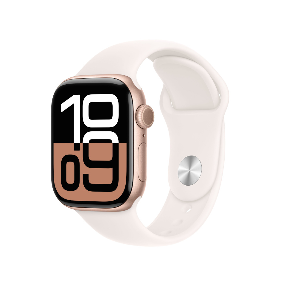 Apple nutikell Watch Series 10 GPS 42mm Rose kuldne alumiinikuori ja punanhäivä urheiluranneke, S/M MWWH3