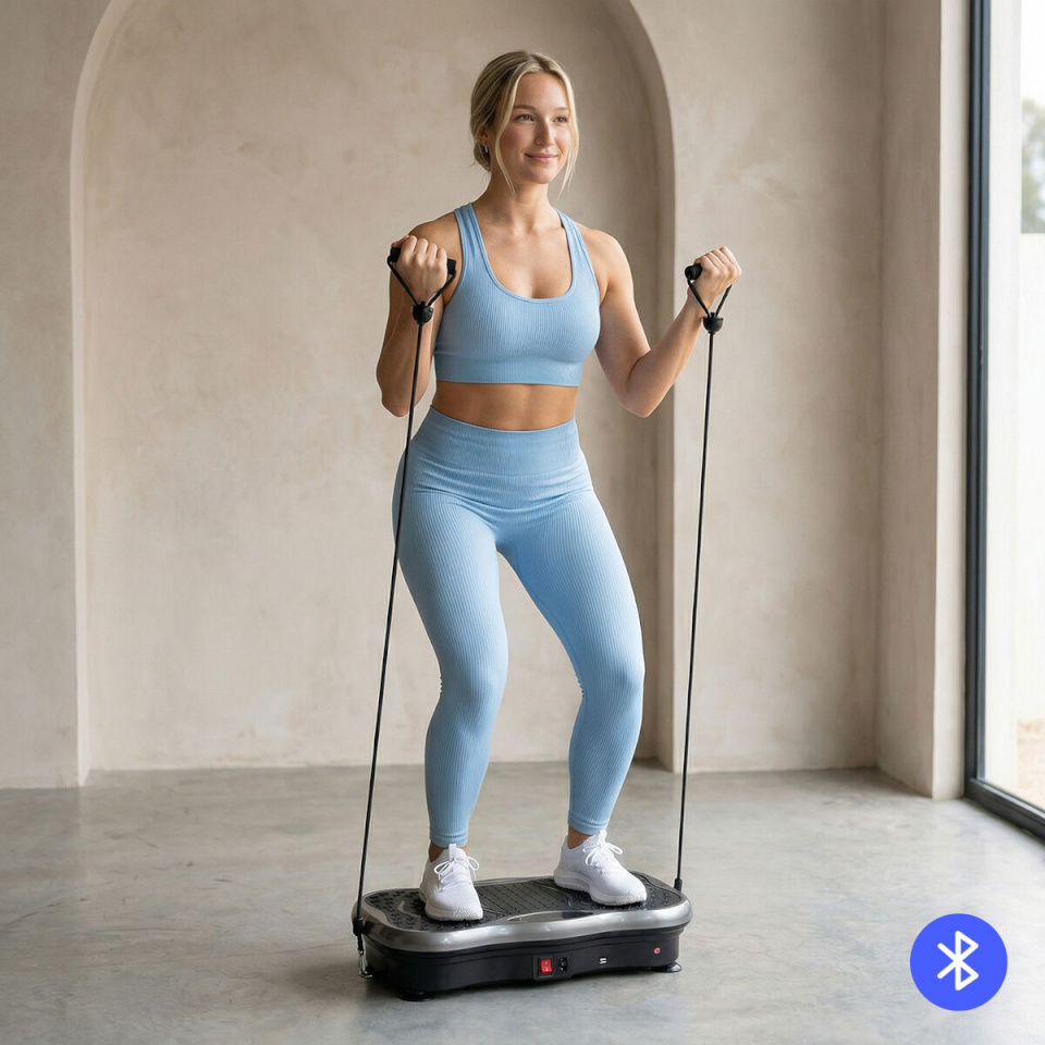 InnovaGoods Vibratsiooniplatvorm kõlariga, vastupanurihmade ja kaugjuhtimispuldiga Vivflow