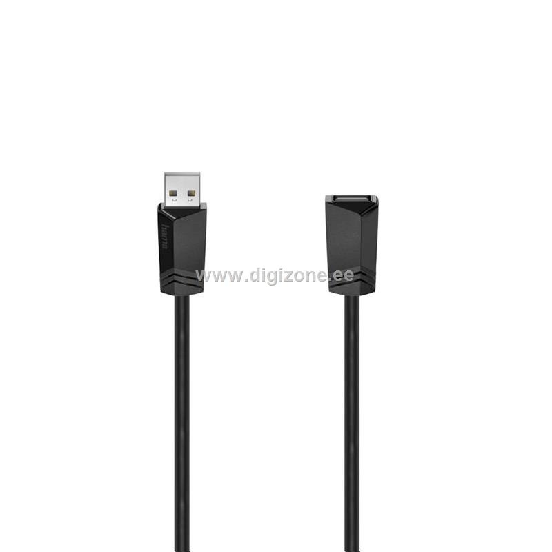 Hama kaabel USB Extension Cable, 1,5m, must