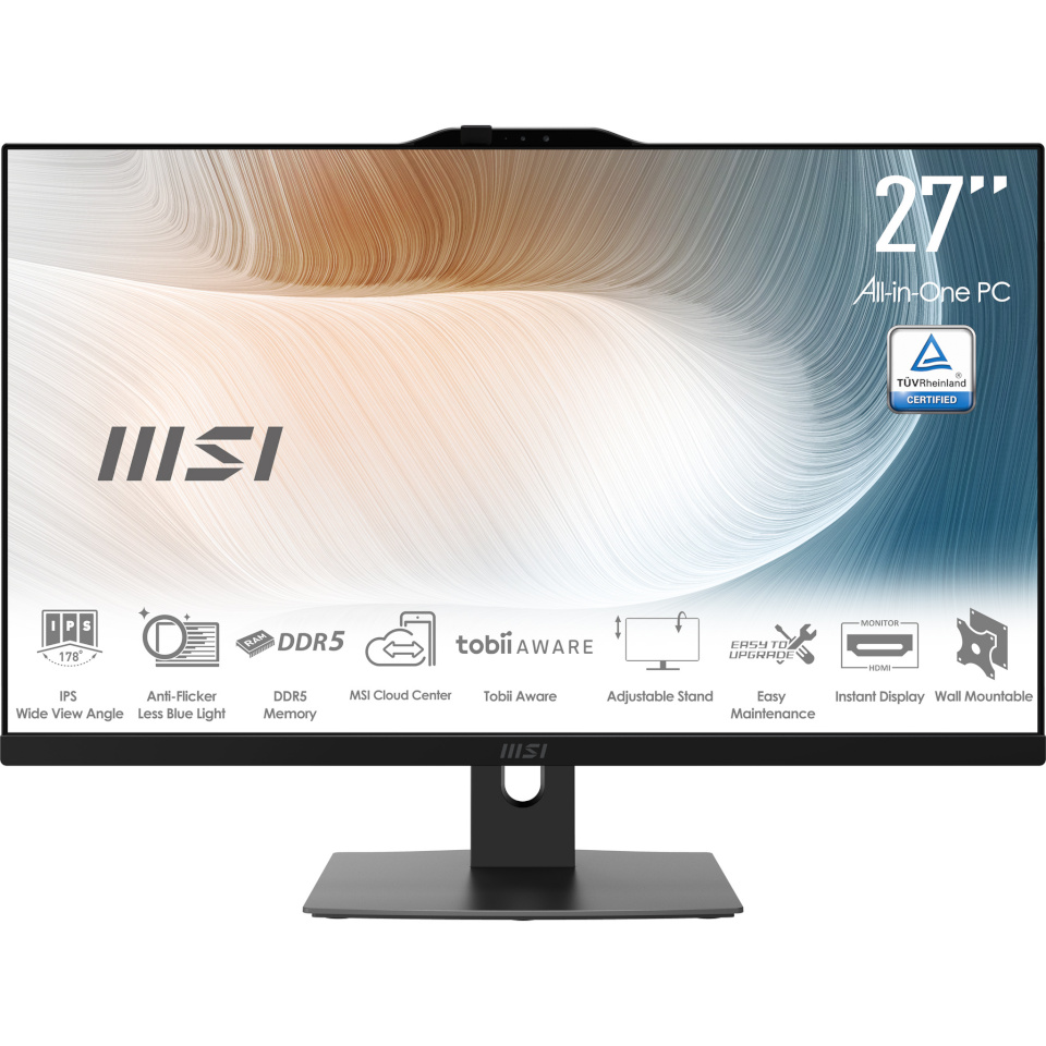 MSI lauaarvuti AIO Modern AM272P 1M-855EU Core5-120U 27" IPS LED FullHD Non-Touch Anti-Glare 16GB SSD512GB M.2 AX211 WiFi 6E Windows 11 Pro must