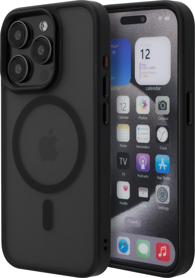 FoneKit kaitseümbris MagSafe- Soft Touch, iPhone 15 Pro, must/hall