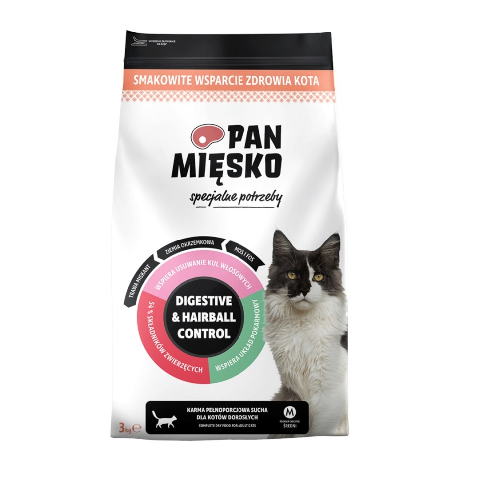 Pan Mięsko kuivtoit kassile Digestive & Hairball Control Turkey, 3kg