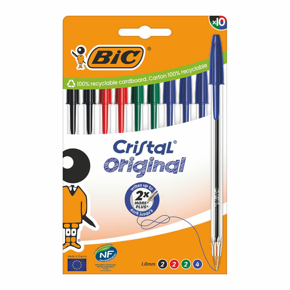 Bic Biro pastapliiatsite komplekt Cristal sinine must punane roheline 10tk