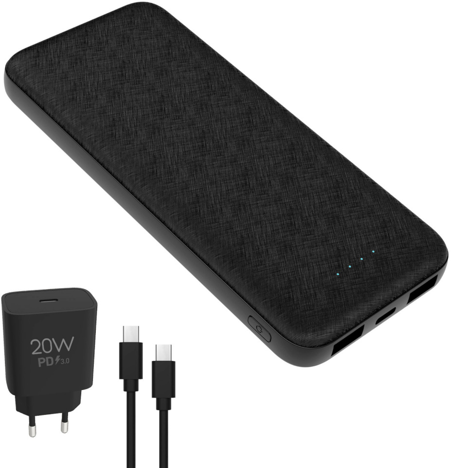Platinet akupank + USB-laadja 10000mAh Kit PMPB10SETB must
