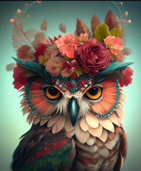 Norimpex teemantmaal Diamond Mosaic - Sowa with kwiatami