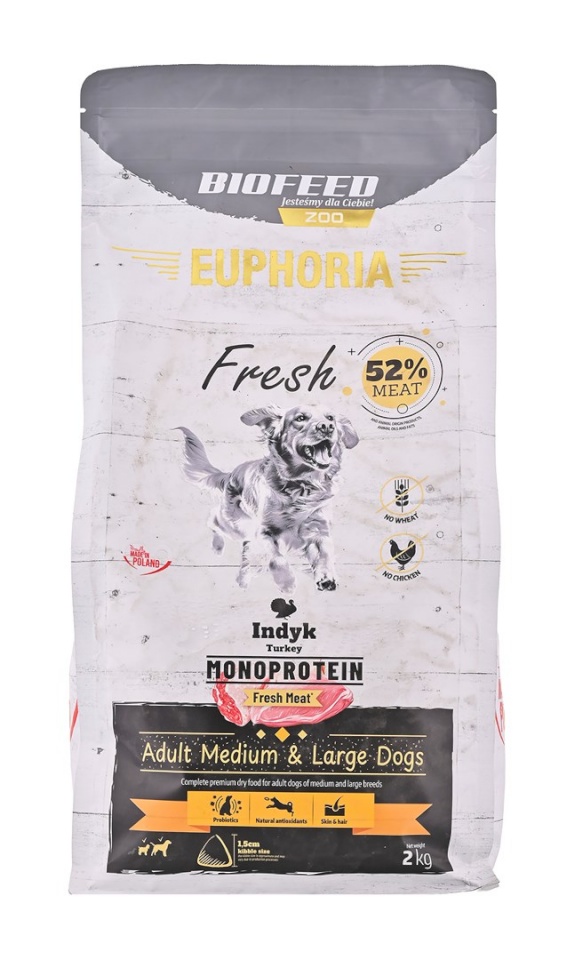 Biofeed kuivtoit koerale Euphoria Fresh Adult Medium & Large Monoprotein Turkey, 2kg