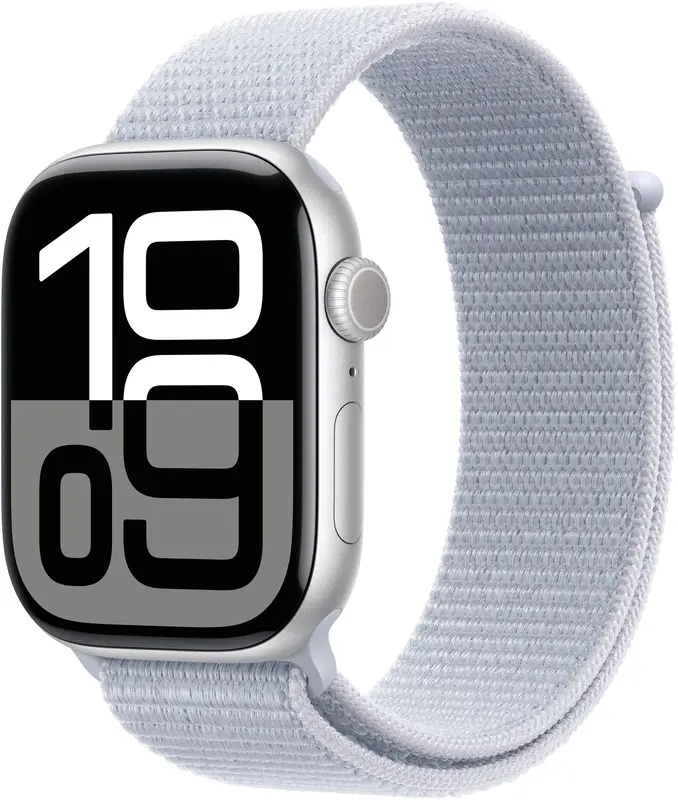 Apple Watch Series 10 46mm GPS + Cellular Silver Aluminum Case with Bluish Sport Loop, hõbedane/sinine