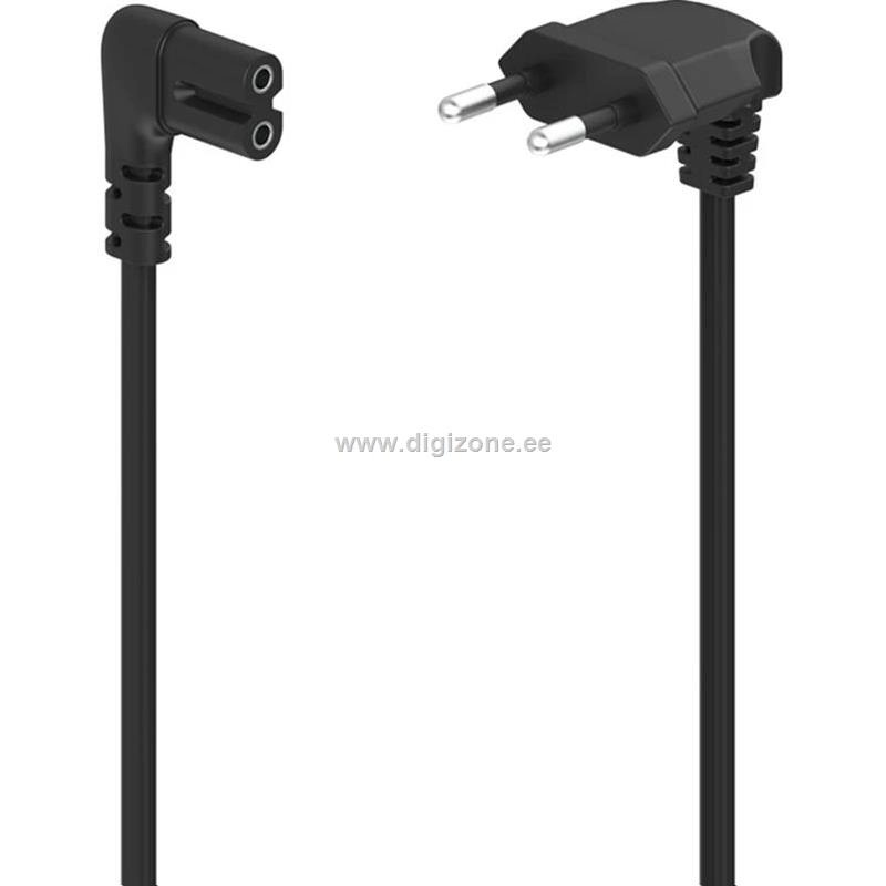 Hama voolukaabel Power Cord, 2-pin 90°, 1,5m, must