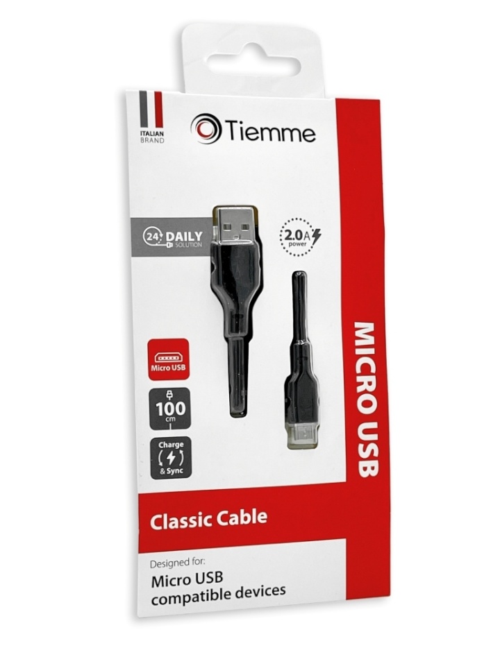 Tiemme Micro USB kaabel,2A. 1m, must