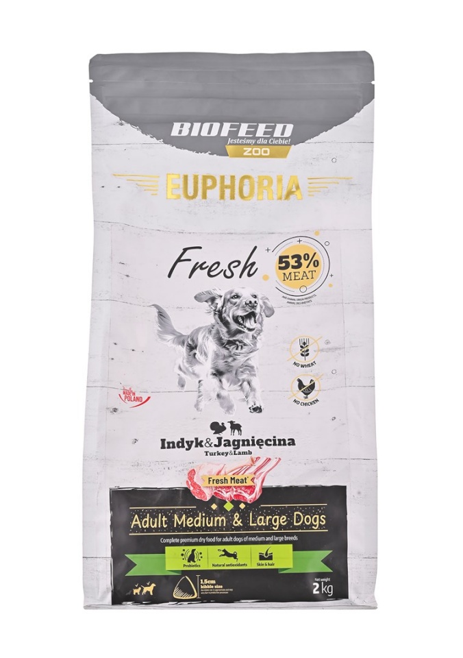 Biofeed kuivtoit koerale Euphoria Fresh Adult Medium & Large Turkey with Lamb, 2kg