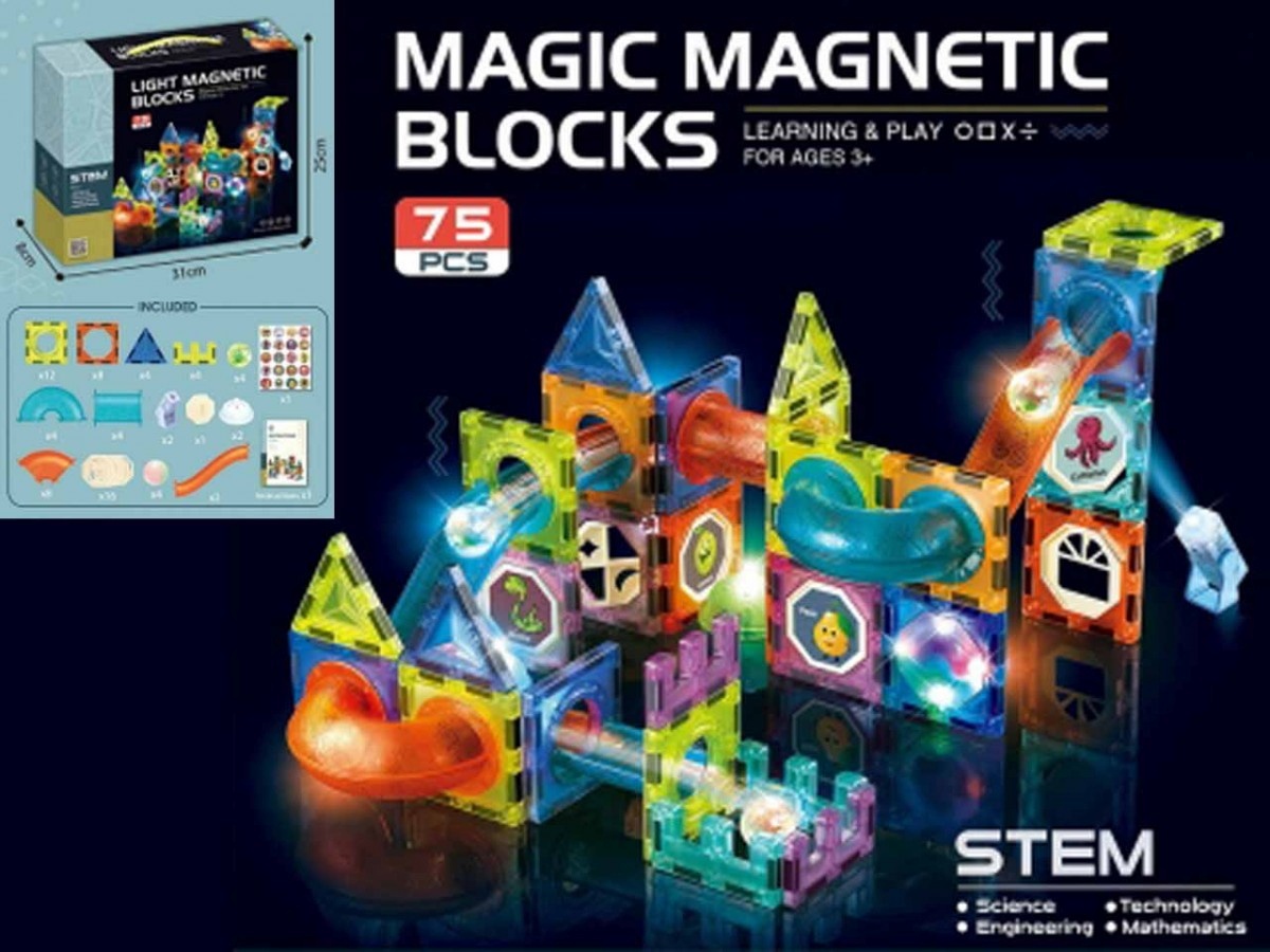 Madej konstruktor Glowing magnetic blocks 75-osaline