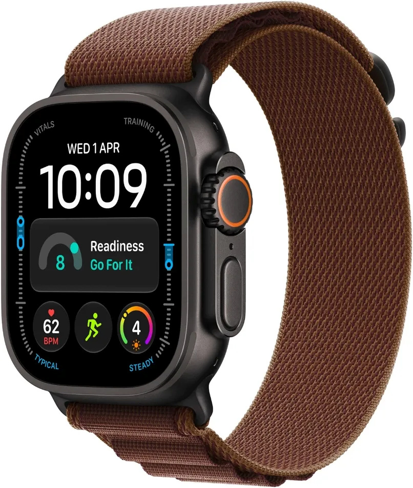 Apple Watch Ultra 4 49mm, GPS + Cellular, M, Black Titanium Case with Burgundy Alpine Loop, must/pruun