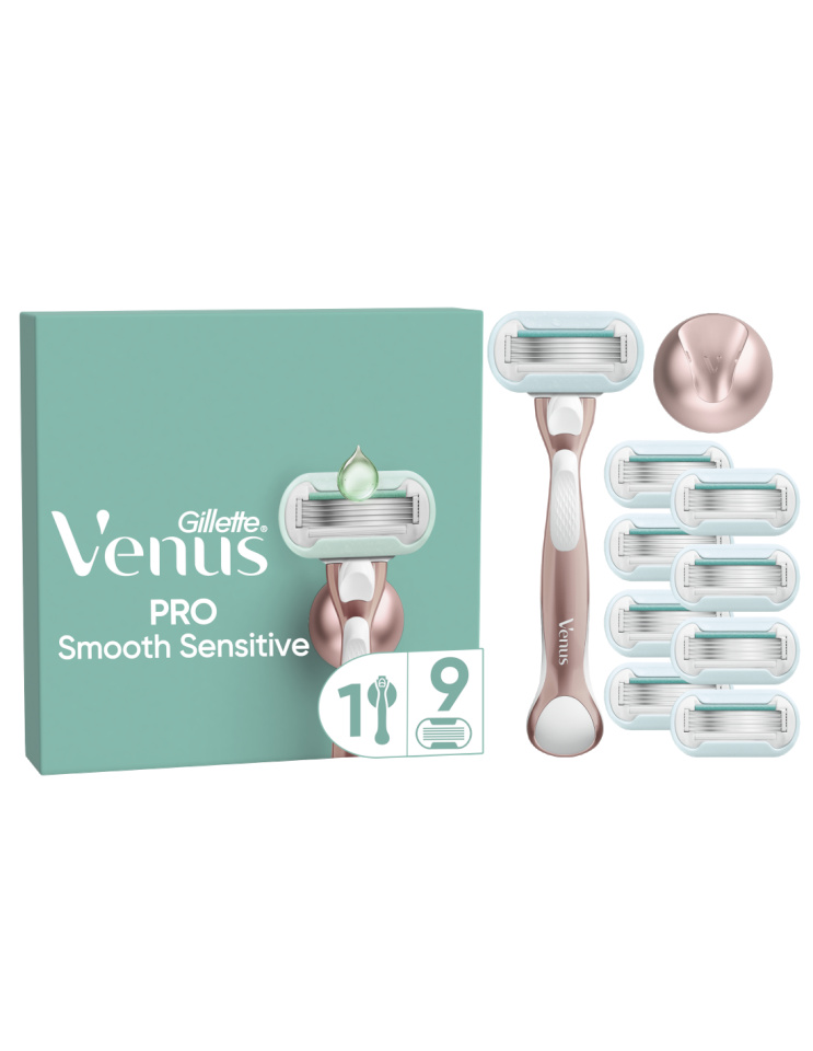 Gillette raseerija + 9 tera Venus Deluxe Smooth Sensitive, roosa kuld