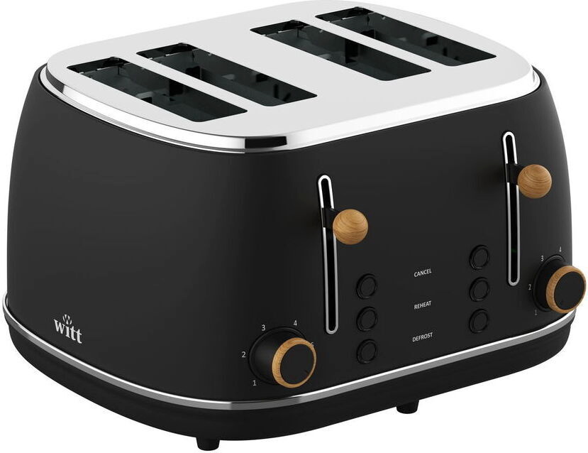 Witt röster Premium Wood Four-Slice Toaster, must