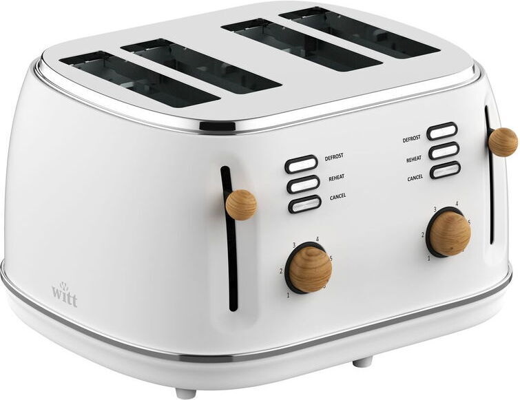 Witt röster Premium Wood Four-Slice Toaster, valge