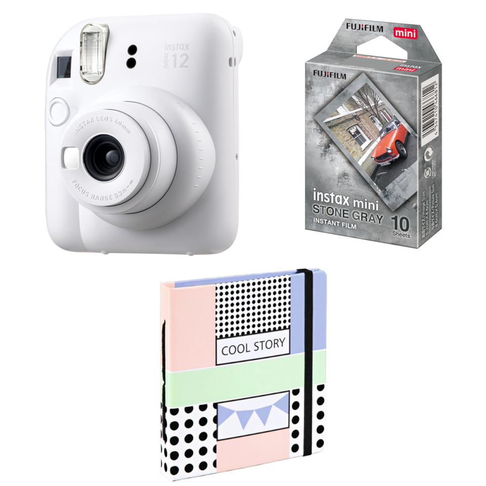 Fujifilm polaroidkaamera Instax Mini 12 Set clay valge + EP Film + Hama Album