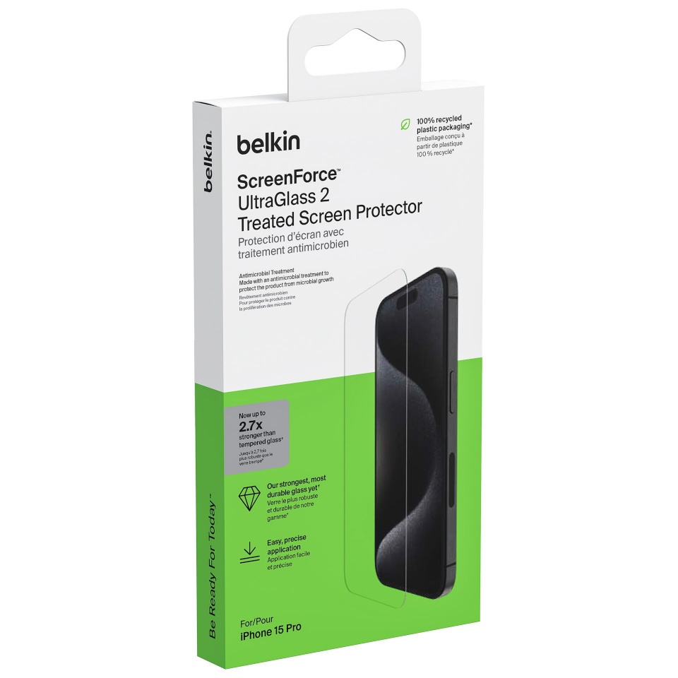 Belkin ekraani kaitsekile Screenforce UltraGlass2 antibact. iPhone 15 Pro OVA133zz