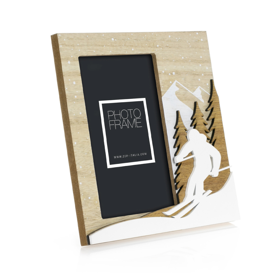 ZEP pildiraam Cervinia 10x15 cm hoch, pruun-valge, Wooden Frame, puidust raamiga Thema Skifahren, zum Stellen